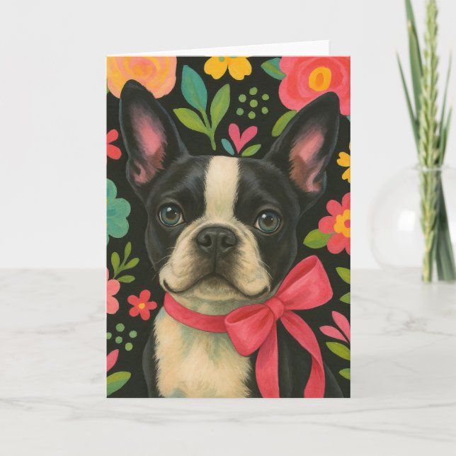 Preppy Boston Terrier Karte (Vorderseite)