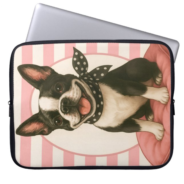 Preppy Boston Terrier Laptopschutzhülle (Vorderseite)