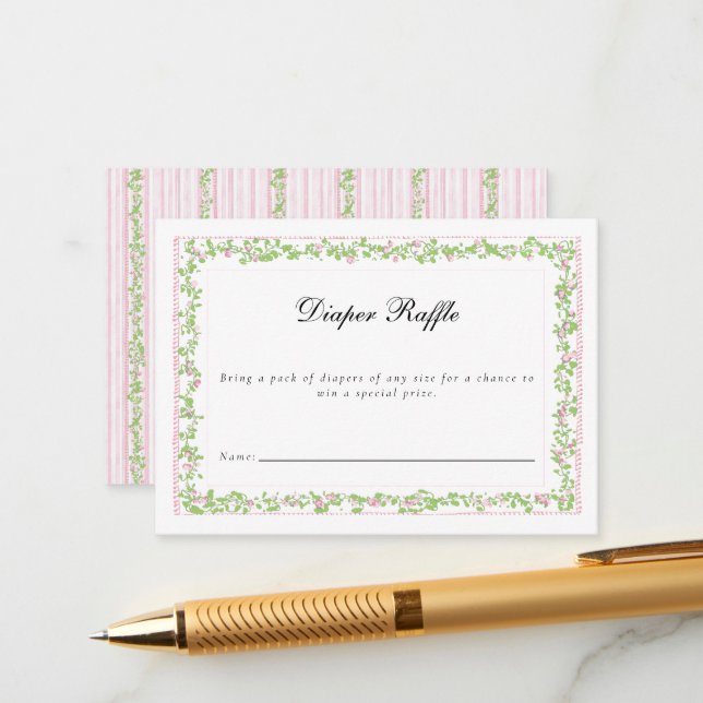 Preppy Botanical Pink Bow Crest Monogram  Begleitkarte (Vorderseite/Rückseite Beispiel)