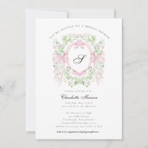 Preppy-Botanical-Rosafarbener-Schleifen-Monogramm- Einladung