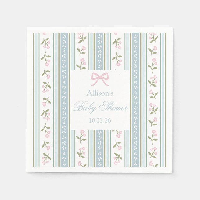 Preppy Bow Baby Dusche Napkins | Floral Serviette (Vorderseite)
