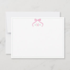 Preppy Bow Pink And Green Three Letter Monogram Dankeskarte
