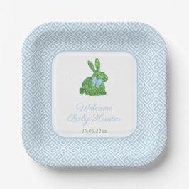 Preppy Boxwood Bunny Baby Boy Dusche Pappteller