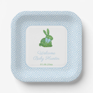 Preppy Boxwood Bunny Baby Boy Dusche Pappteller