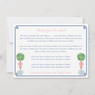 Preppy Boxwood Pink Bow Little Girl Baby Dusche Dankeskarte