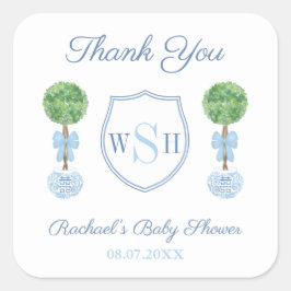 Preppy Boy Baby Shooting Monogram Vielen Dank Quadratischer Aufkleber