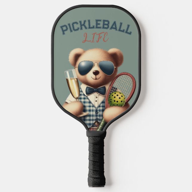 Preppy Boy Teddy Bear Champagne Pickleball Paddle (Vorderseite)
