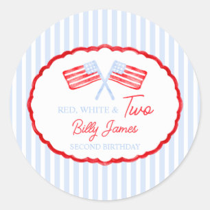 Preppy Boys Red White & Two Patriotic Birthday Runder Aufkleber