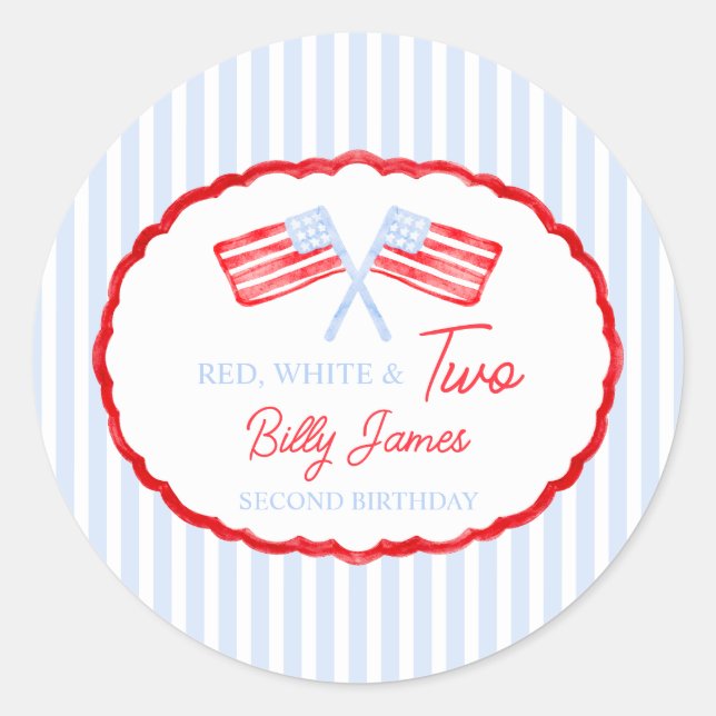 Preppy Boys Red White & Two Patriotic Birthday Runder Aufkleber (Vorderseite)