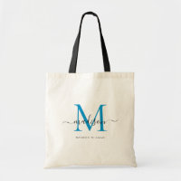 Preppy Bright Blue Black Monogram Chic Script Name