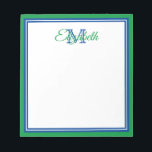 Preppy Bright Kelly Green und Deep Blue Monogram Notizblock<br><div class="desc">Personalisieren Sie dieses schöne, hellgrüne, tiefblaue und weiße Monogramm-Notizblock mit Ihrer Wahl des Namens und des Initials.</div>