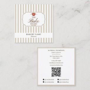 Preppy Brown & Beige Streifen Bäckerei-Logo QR-Cod Quadratische Visitenkarte