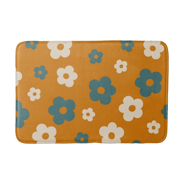Preppy Brown Blue Floral Einfaches Muster für die  Badematte (Vorderseite)