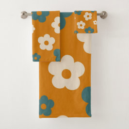 Preppy Brown Blue Hippie Blume Pattern Badhandtuch Set