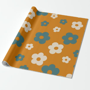 Preppy Brown Blue Hippie Blume Pattern Geschenkpapier