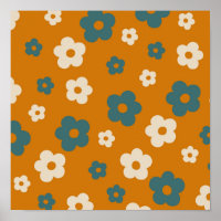 Preppy Brown Blue Hippie Blume Pattern