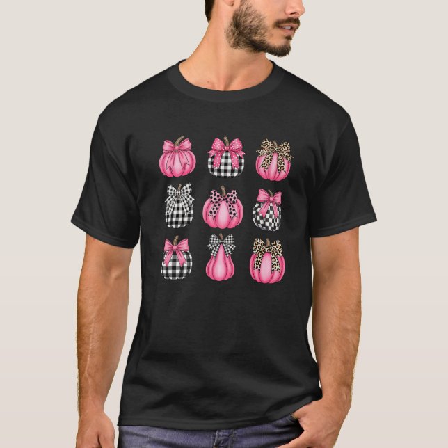 Preppy Buffalo Kariert Pink Pumpkin Bow Coquette T T-Shirt (Vorderseite)