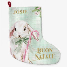 Preppy Bunny & Green Gingham Buon Natale Großer Weihnachtsstrumpf