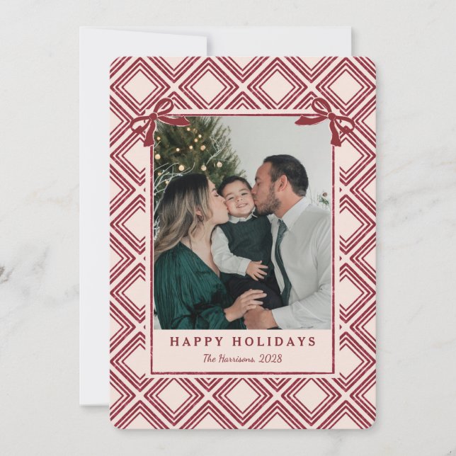 Preppy Burgundy Diamond Pattern Holiday Card (Vorderseite)