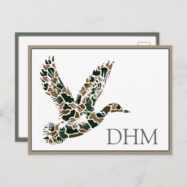 Preppy Camouflage Mallard Duck Monogram Postkarte (Vorne/Hinten)