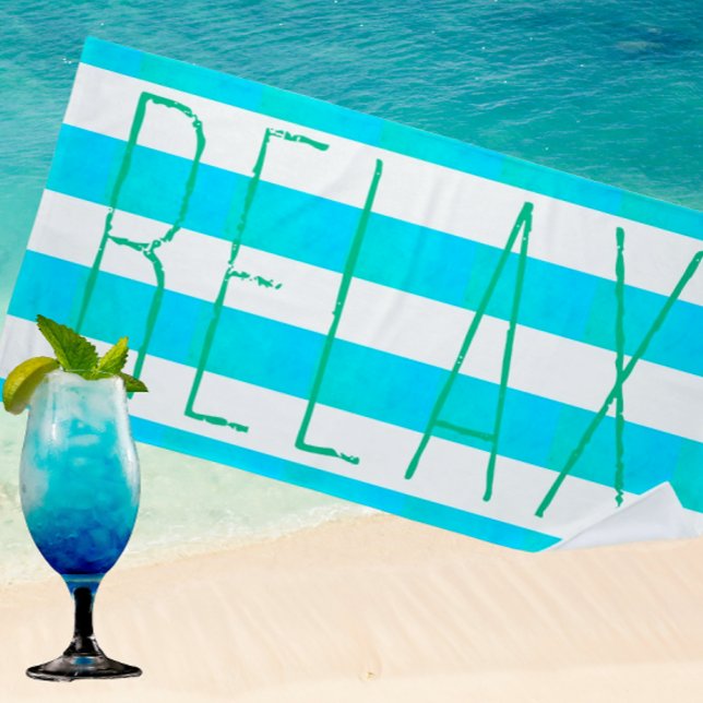 Preppy Caribbean Blue and White Stripe Relax  Strandtuch (Always listen to your beach towel!)