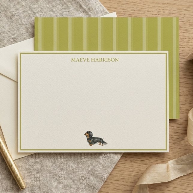 Preppy Chartreuse Streifen-Dackel Briefpapier (Preppy Chartreuse Stripe Dachshund Stationery)