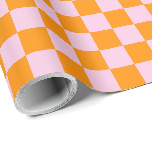 Preppy Check Pink Orange Mod Geschenkpapier (Rolleneckpunkt)