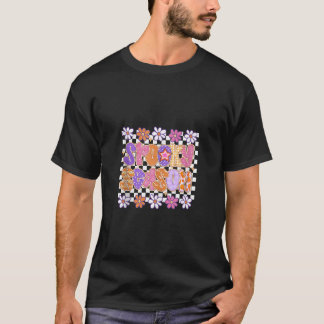Preppy Checkered Spooky Season BlumenHalloween Fl T-Shirt