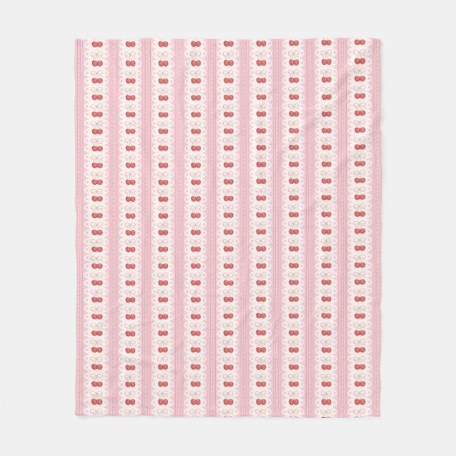 Preppy Cherry Stripes - Pink and Off White Fleecedecke (Vorderseite)