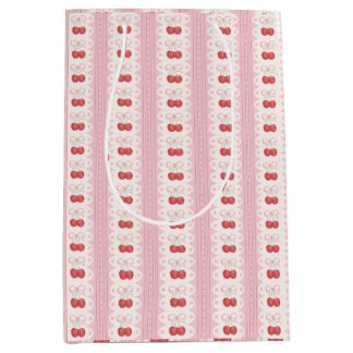 Preppy Cherry Stripes - Pink and Off White Mittlere Geschenktüte