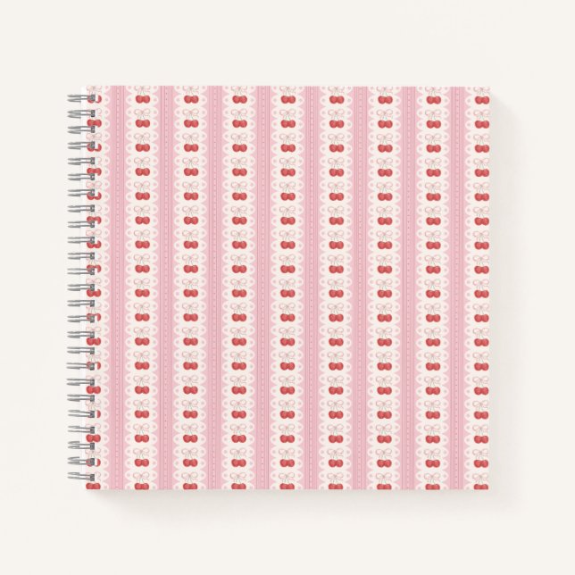 Preppy Cherry Stripes - Pink and Off White Notizbuch (Vorderseite)