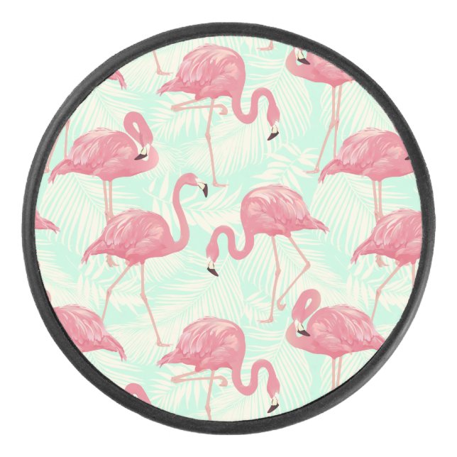 Preppy Chic Elegant rosa Flamingo Muster Eishockey Puck (Vorderseite)