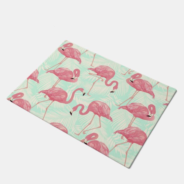 Preppy Chic Elegant rosa Flamingo Muster Fußmatte (Schrägansicht)