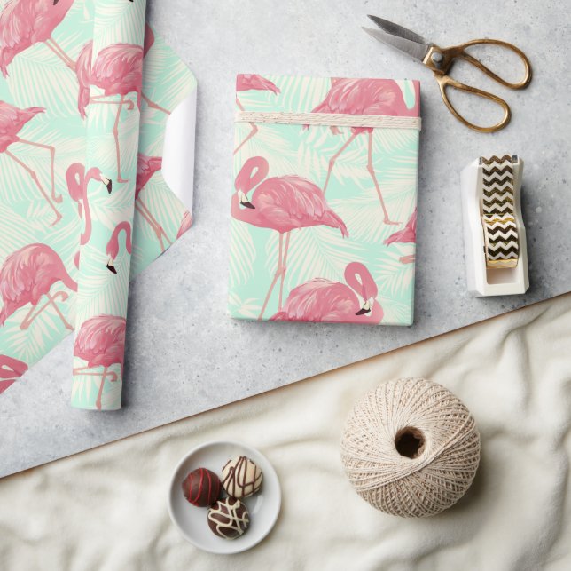 Preppy Chic Elegant rosa Flamingo Muster Geschenkpapier (Handwerk)