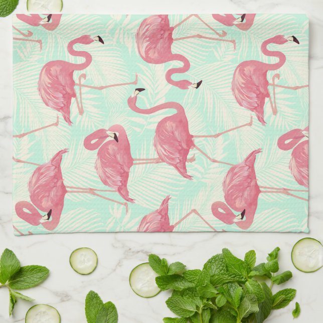 Preppy Chic Elegant rosa Flamingo Muster Geschirrtuch (Gefaltet)