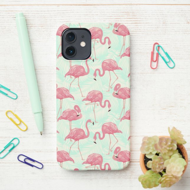 Preppy Chic Elegant rosa Flamingo Muster iPhone Hülle (Auf dem Schreibtisch)
