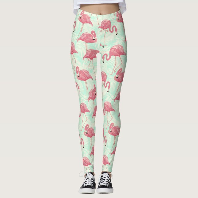 Preppy Chic Elegant rosa Flamingo Muster Leggings (Vorderseite)