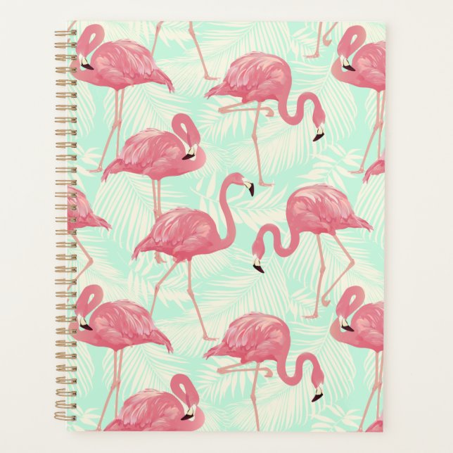 Preppy Chic Elegant rosa Flamingo Muster Planer (Vorderseite)