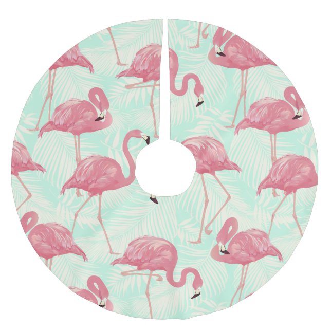 Preppy Chic Elegant rosa Flamingo Muster Polyester Weihnachtsbaumdecke (Vorderseite)