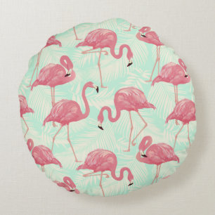 Preppy Chic Elegant rosa Flamingo Muster Rundes Kissen