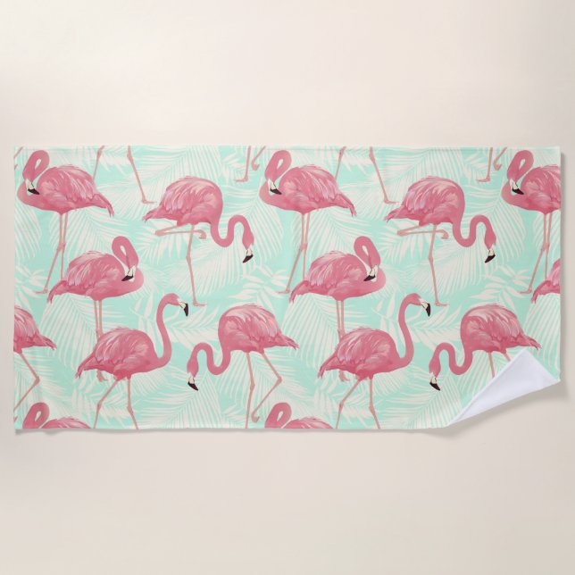 Preppy Chic Elegant rosa Flamingo Muster Strandtuch (Vorderseite)