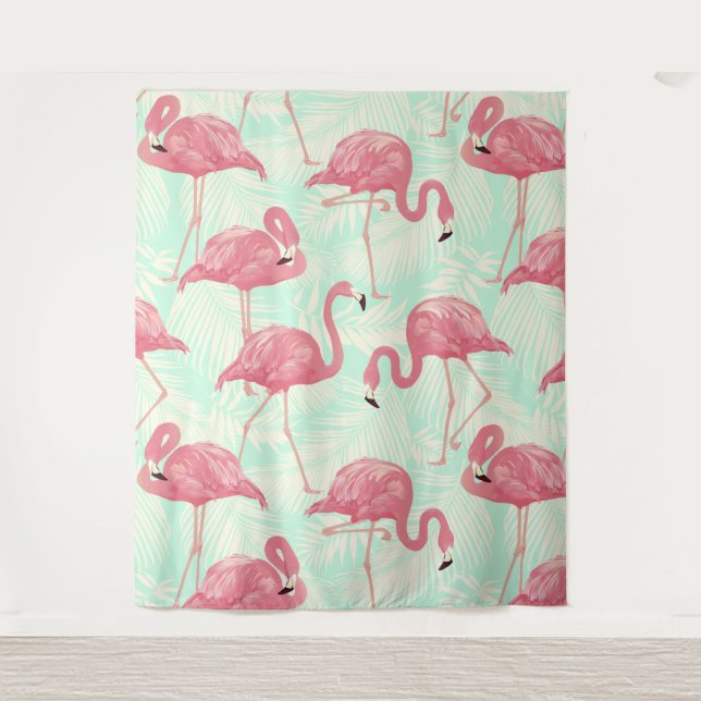 Preppy Chic Elegant rosa Flamingo Muster Wandteppich (Vorderseite)