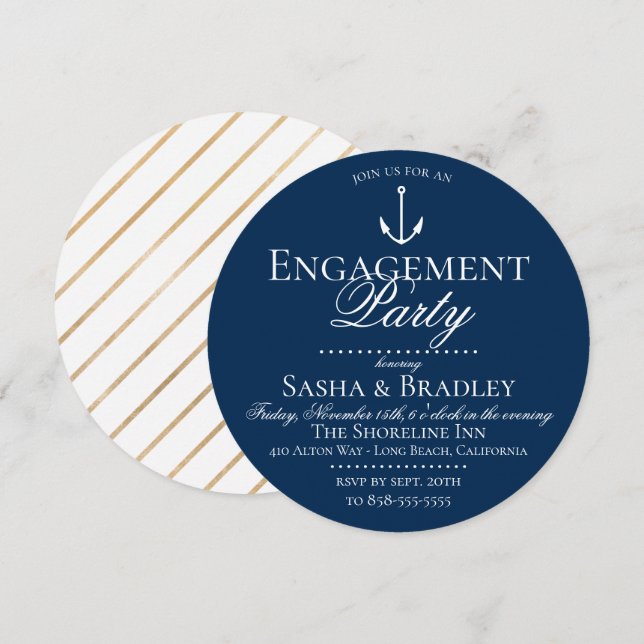 Preppy Chic Nautical Navy Engagement Party Einladung (Vorne/Hinten)