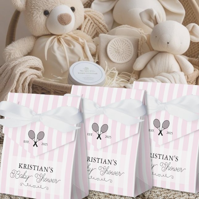 Preppy Chic Pink Stripes Baby Dusche Tennis Thema Geschenkschachtel (elegant pink stripes preppy chic tennis theme baby shower favor boxes envelopes for thank you gifts)