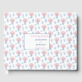 Preppy Chinese Jars Navy Blue and Pink Wedge Gue Gästebuch