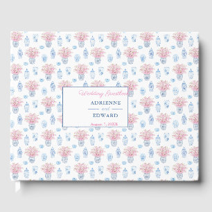 Preppy Chinese Jars Navy Blue and Pink Wedge Gue Gästebuch