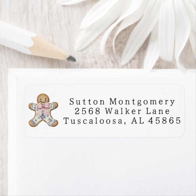 Preppy Chinoiserie Christmas Gingerbrett Adresse (Insitu)