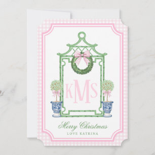 Preppy Chinoiserie Christmas Pagoda Monogram Foto Einladung