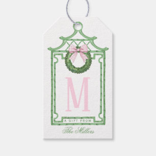 Preppy Chinoiserie Christmas Pagoda Monogram Geschenkanhänger