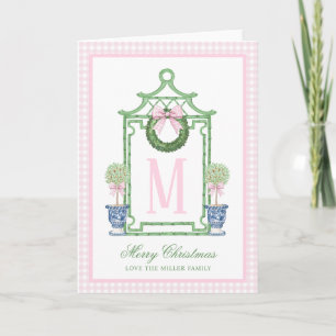 Preppy Chinoiserie Christmas Pagoda Monogram Karte